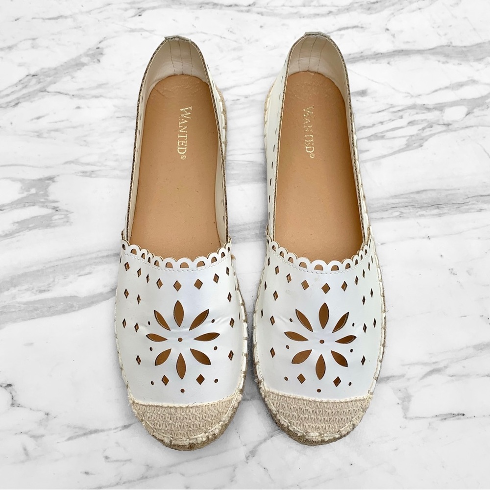 Wanted White Floral Laser Cut Espadrilles Shoes